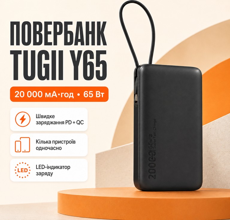 Купити TUGII Y45 20000мАч PD 65Вт QC 22,5Вт Б/У