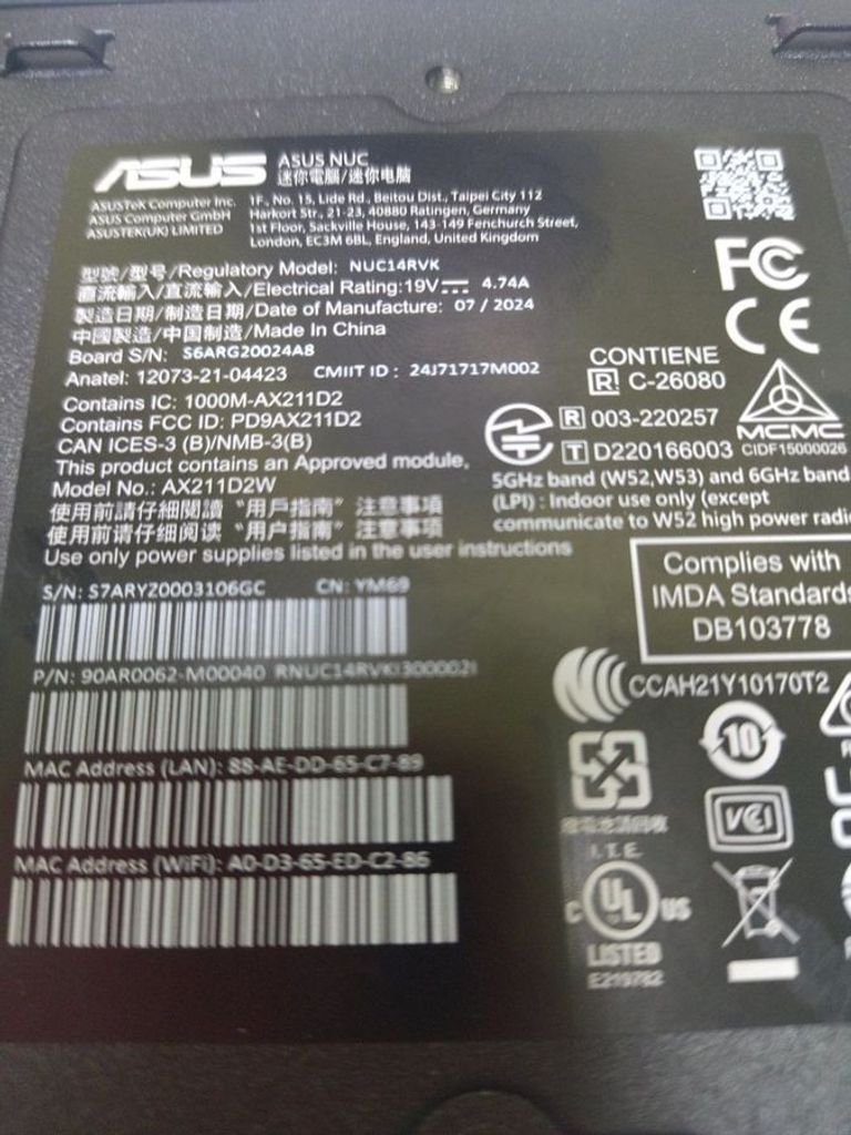 Asus nuc pro/ nuc14rvk / core i3 100u/ ram16gb/ ssd256gb Код:01-200550768. Изображение 5