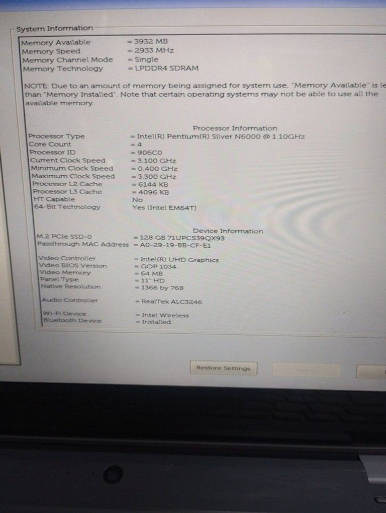 Dell 11/pentium n6000 ddr4/4gb ddr4/ssd 128 gb/*інтегрована Код:01-200946146. Зображення 7