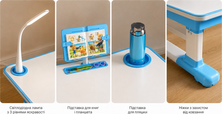 Children's desk зі стільцем регульована з лампою та підставкою для книг Код:null. Зображення 4