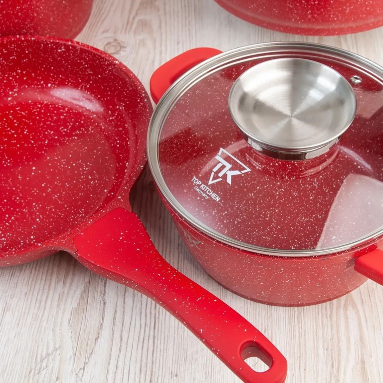 Top Kitchen TK-00076 з антипригарним покриттям 7 предметів + 6 силіконових прихваток Код:null. Зображення 4