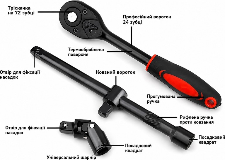 Набір ударних шестигранних торцевих головок із ключем 1/2 дюйма 31 в 1 у кейсі. Код:null. Зображення 5