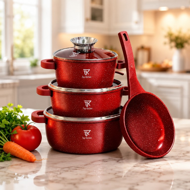 Top Kitchen TK-00076 з антипригарним покриттям 7 предметів + 6 силіконових прихваток Код:null. Зображення 5