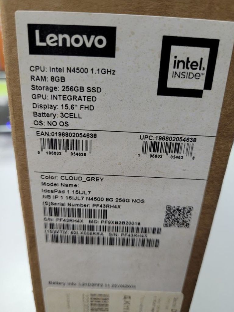 Дешево Lenovo 15/celeron n4500 ddr4/8gb ddr4/hdd *відсутній/ssd 256 gb/*інтегрована з ломбарду
