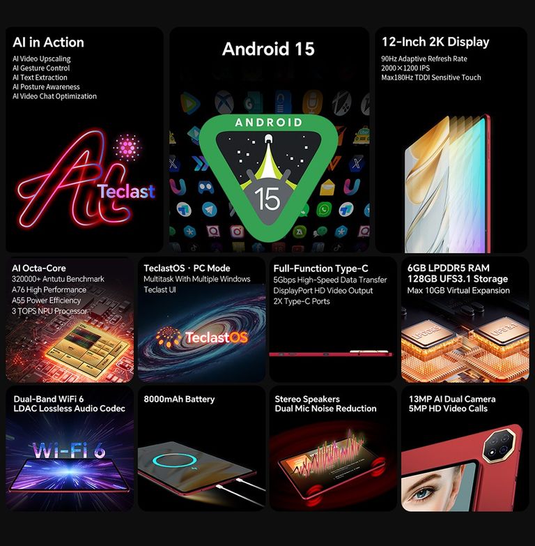 Teclast T60AI 6/128GB LTE Cherry Red (T8E3/TL-112758) Код:null. Зображення 4