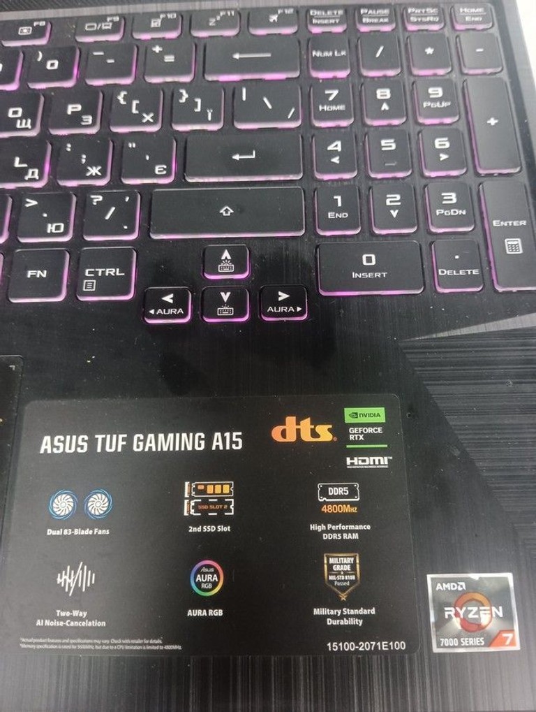 Объявление Asus 15/ryzen 7 7445hs ddr5/16gb ddr5/hdd *відсутній/ssd 512 gb/geforce rtx3050 4gb Б/У