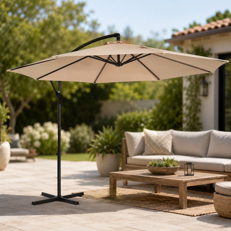 Купити Garden umbrella регульована з нахилом 3 м Бежева / Вулична водонепроникна парасолька Б/У