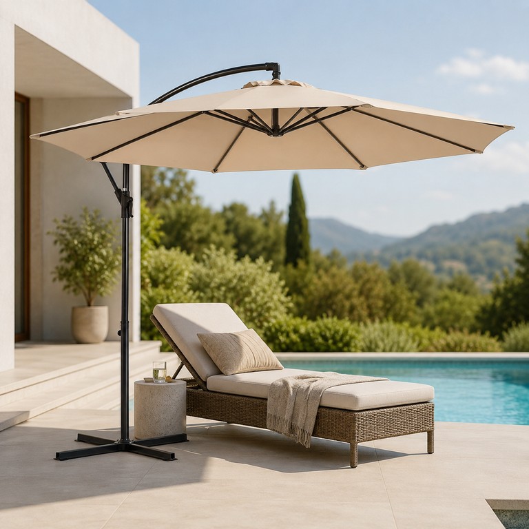 Дешево Garden umbrella регульована з нахилом 3 м Бежева / Вулична водонепроникна парасолька з ломбарду