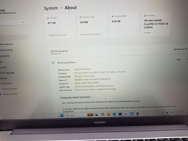 Huawei 15/core i5-1155g7 ddr4/8gb ddr4/hdd *відсутній/ssd 512 gb/*інтегрована Код:01-200598169. Изображение 10