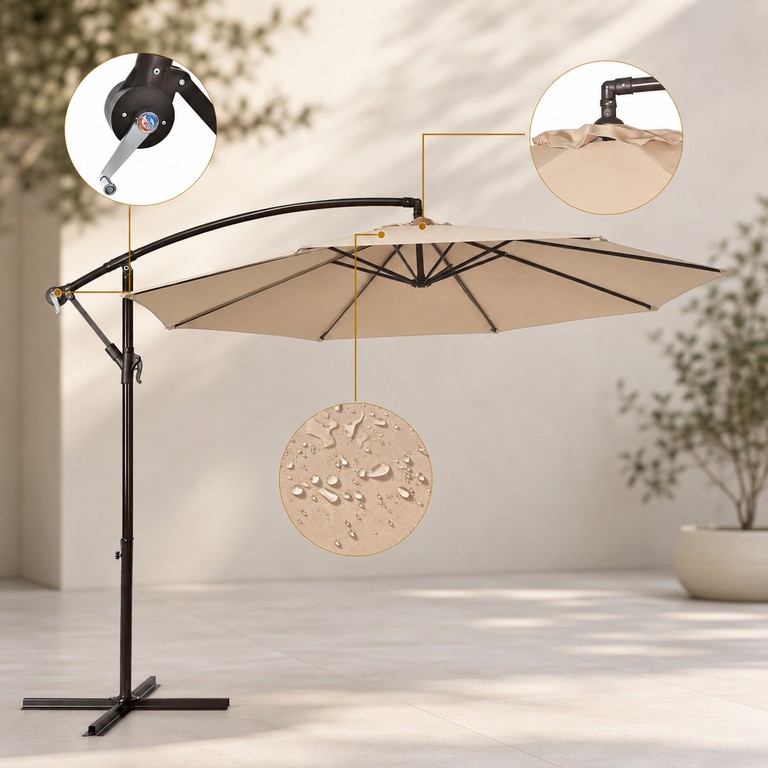 Garden umbrella регульована з нахилом 3 м Бежева / Вулична водонепроникна парасолька Код:null. Зображення 7