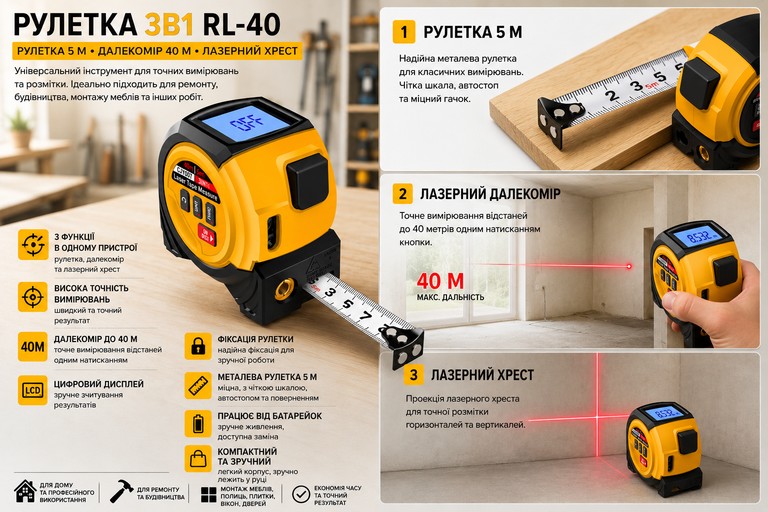 Купить RL-40 / CJY007 5м, дальномір 40м, лазерний хрест Б/У