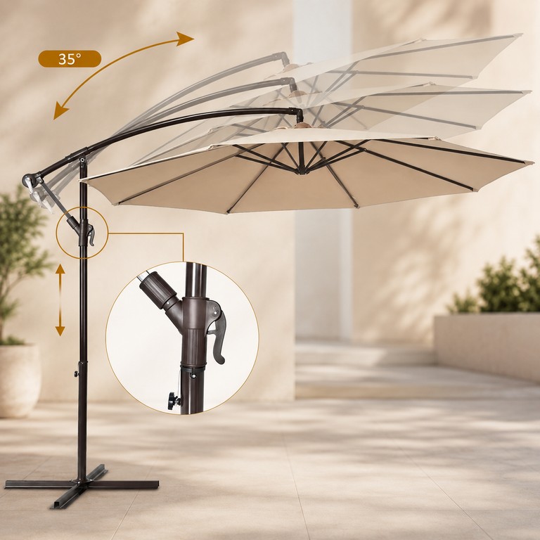 Garden umbrella регульована з нахилом 3 м Бежева / Вулична водонепроникна парасолька Код:null. Зображення 6