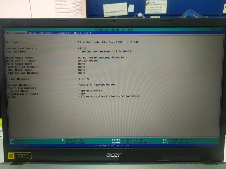 Купить Acer 15/core i5-1235u ddr5/8gb ddr5/hdd *відсутній/ssd 512 gb/*інтегрована Б/У
