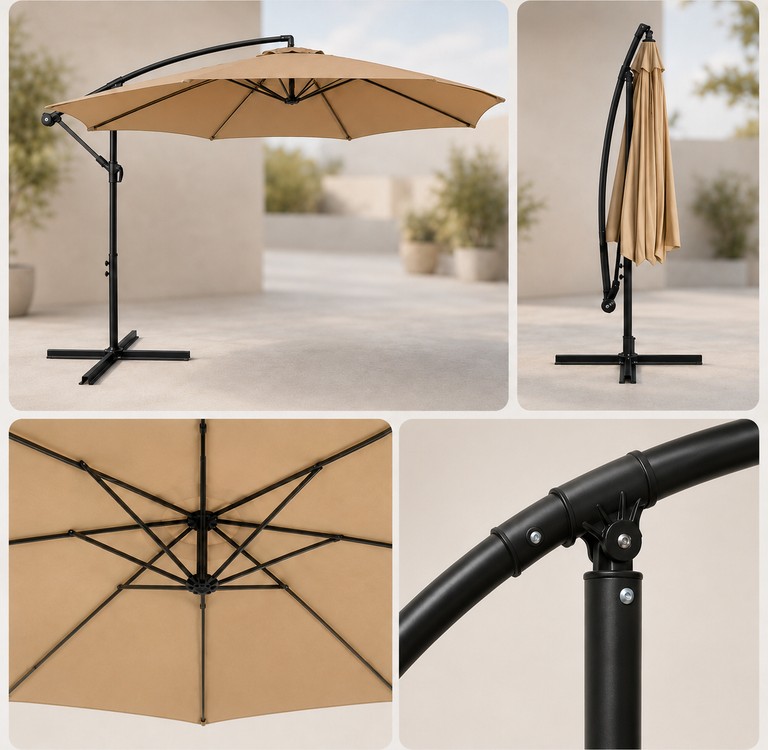 Garden umbrella регульована з нахилом 3 м Бежева / Вулична водонепроникна парасолька Код:null. Зображення 5