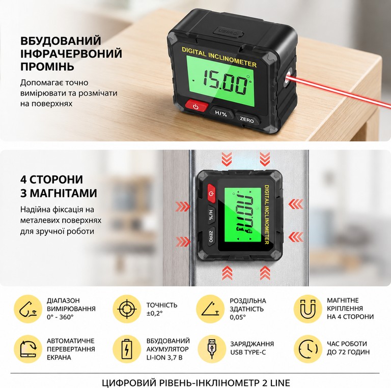 Digital inclinometer 2 line Код:null. Зображення 5
