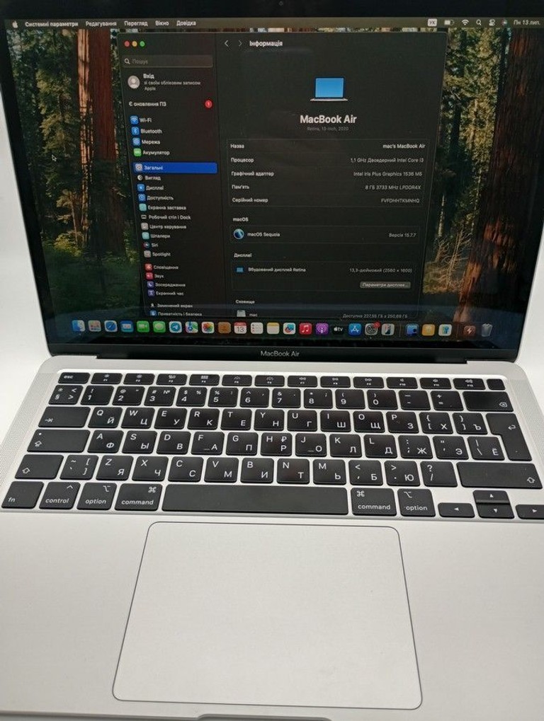 Apple macbook air 13" 2020 a2179 core i3 1,1ghz/ram8gb/ssd256gb/intel iris plus graphics Код:01-201016552. Зображення 7