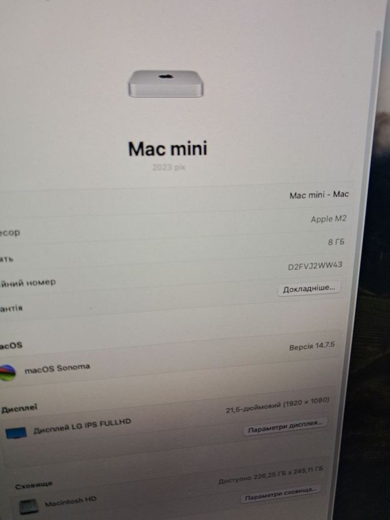 Объявление Apple mac mini a2686 mmfj3 m2/8core/ram 8gb/ssd256gb Б/У
