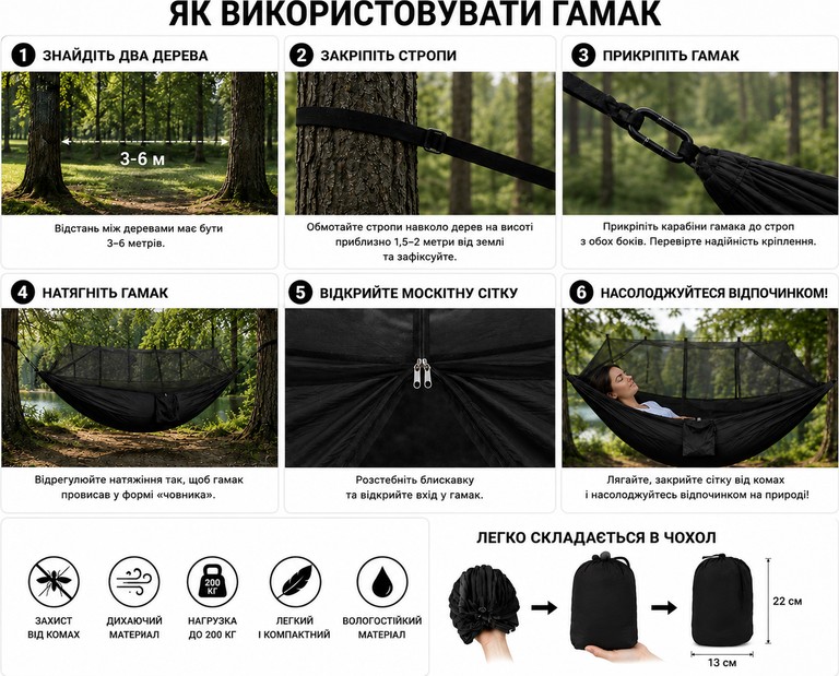 Дешиво  Hammock з москітною сіткою 220x120 см Чорний с ломбарда