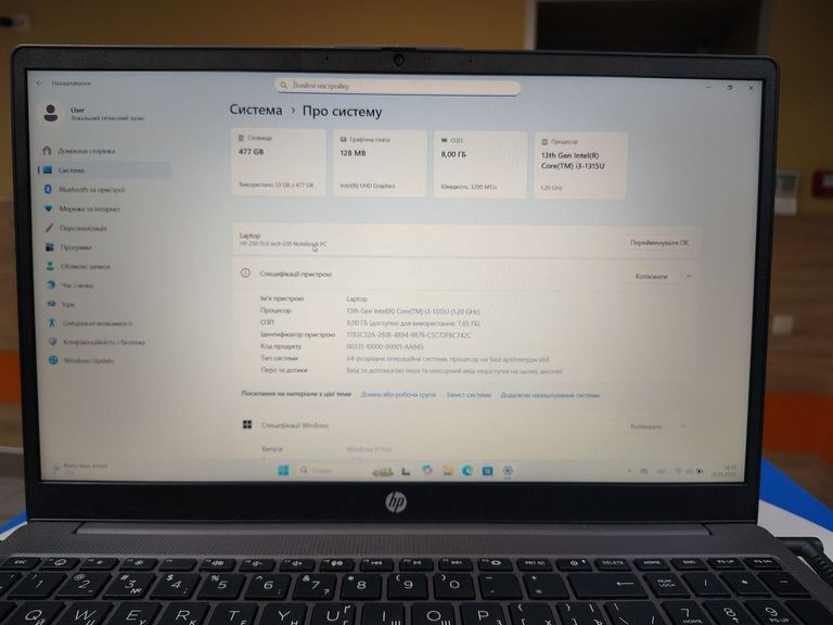 Оголошення Hp 15/core i3-1315u ddr5/8gb ddr5/hdd *відсутній/ssd 512 gb/*інтегрована Б/У