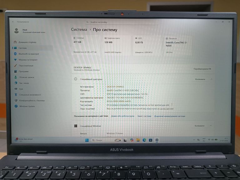 Asus vivobook go 15 e1504ga-bq114/intel core i3-n305/8gb/512gb/інтегрована Код:01-200854197. Изображение 8