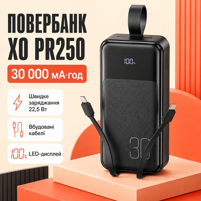 Купити XO PR250 30000 mAh PD20W+QC22.5W Б/У