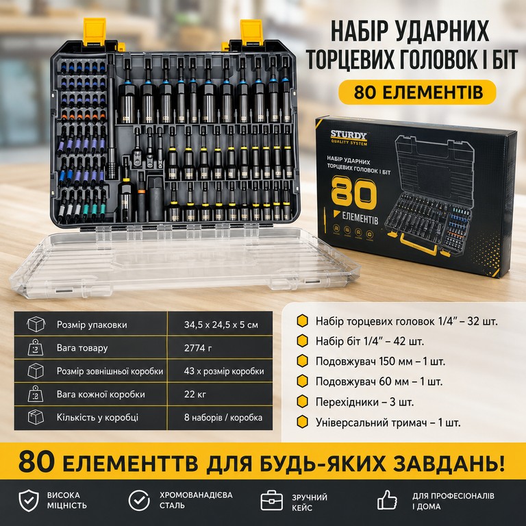 Купити Набір магнітних ударних насадок і біт 80 предметів у кейсі Б/У