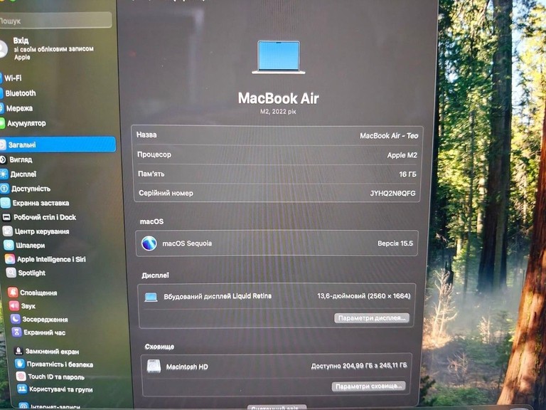 Дешево Apple macbook air 13.6/ m2 / ram 16gb/ ssd 256gb/ gpu 8 core з ломбарду