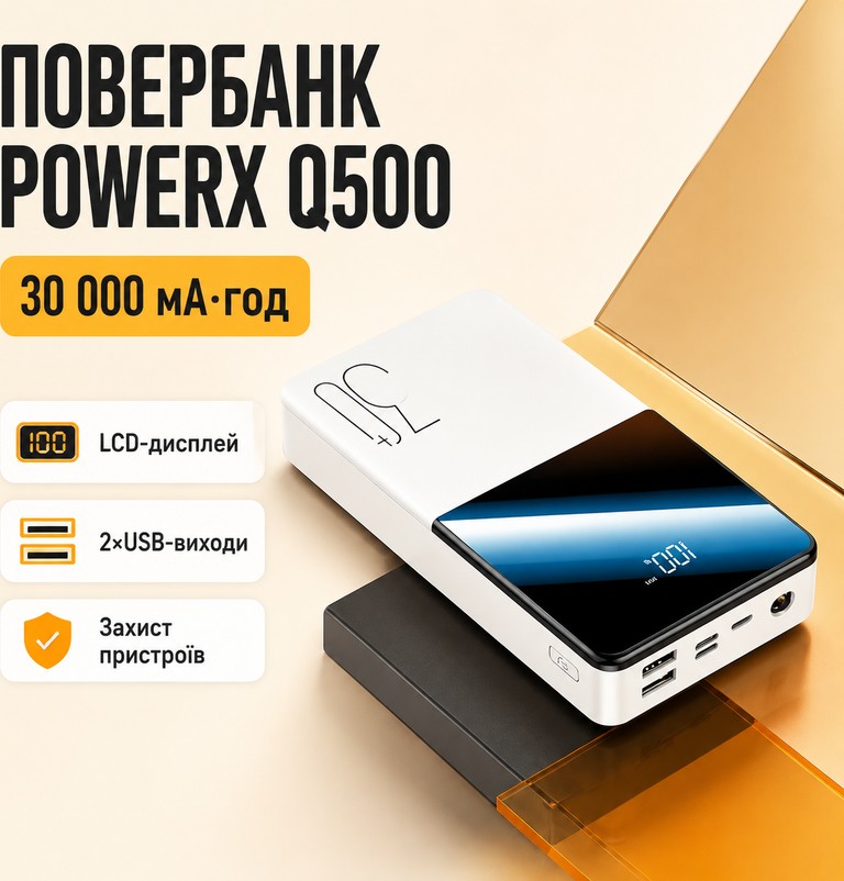 Купити PowerX Q500 білий 30000 mAh з LCD Б/У