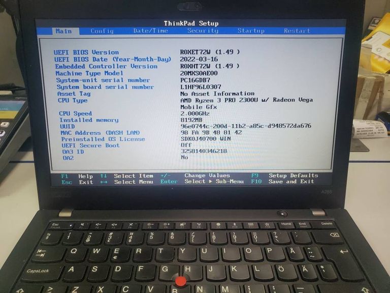 Купить Lenovo thinkpad a285/екр 12,5/amd ryzen 3 pro 2300u/ram8gb/ssd256gb/amd radeon vega 6 Б/У
