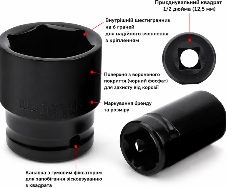 Набір ударних шестигранних торцевих головок із ключем 1/2 дюйма 31 в 1 у кейсі. Код:null. Зображення 4