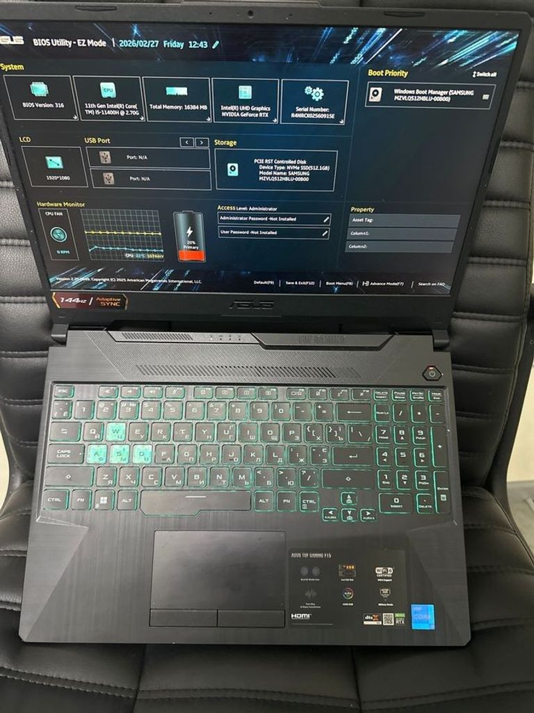 Купить Asus 15/core i5-11400h ddr4/16gb ddr4/hdd *відсутній/ssd 512 gb/geforce rtx3050 4gb Б/У