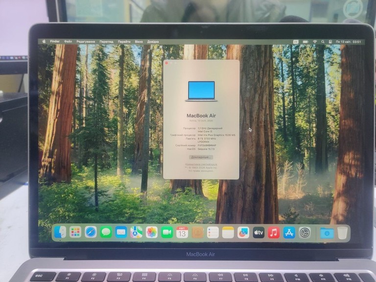 Объявление Apple macbook air 13" 2020 a2179 core i3 1,1ghz/ram8gb/ssd256gb/intel iris plus graphics Б/У