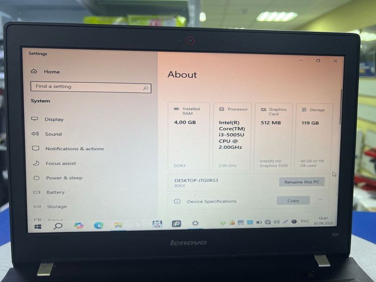 Объявление Lenovo 13/core i3 5005u ddr3/4gb ddr3/hdd 120 gb/ssd *відсутній/*інтегрована Б/У