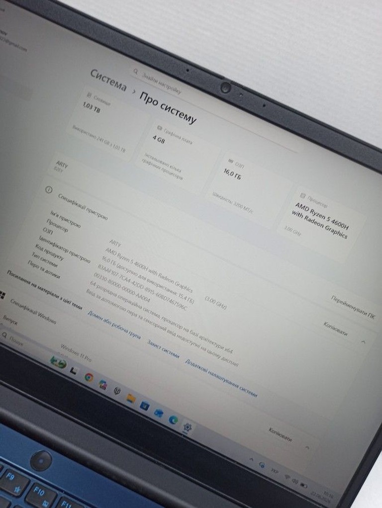 Lenovo 15/ryzen 5 4600h ddr4/16gb ddr4/hdd 1000 gb/ssd 128 gb/geforce gtx1650 4gb Код:01-200996161. Зображення 7