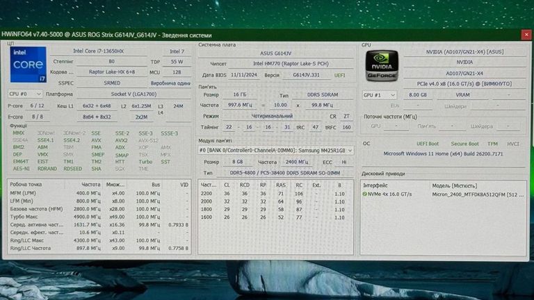 Распродажа Asus 16/core i7-13650hx ddr5/16gb ddr5/hdd *відсутній/ssd 512 gb/geforce rtx4060 8gb, продавец Техноскарб
