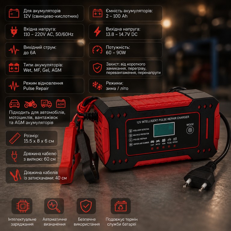 Inteligent Pulse Repair Charger 6A 12V Код:null. Зображення 5