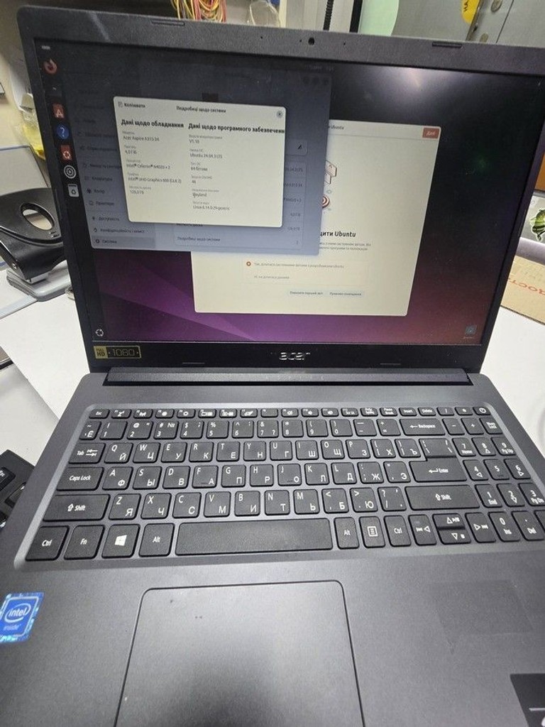 Купити Acer 15/celeron n4020 ddr4/4gb ddr4/hdd 120 gb/ssd *відсутній/*інтегрована Б/У