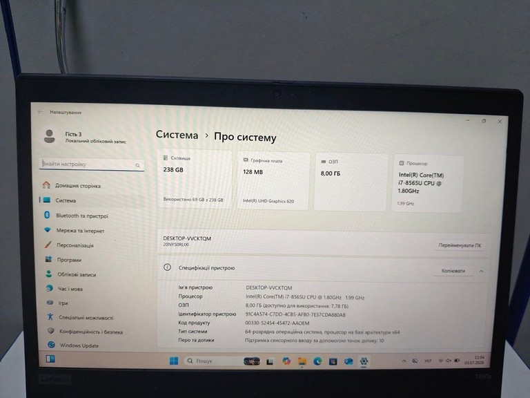 Оголошення Lenovo 14/core i7 8565u ddr3/8gb ddr4/hdd *відсутній/ssd 256 gb/*інтегрована Б/У