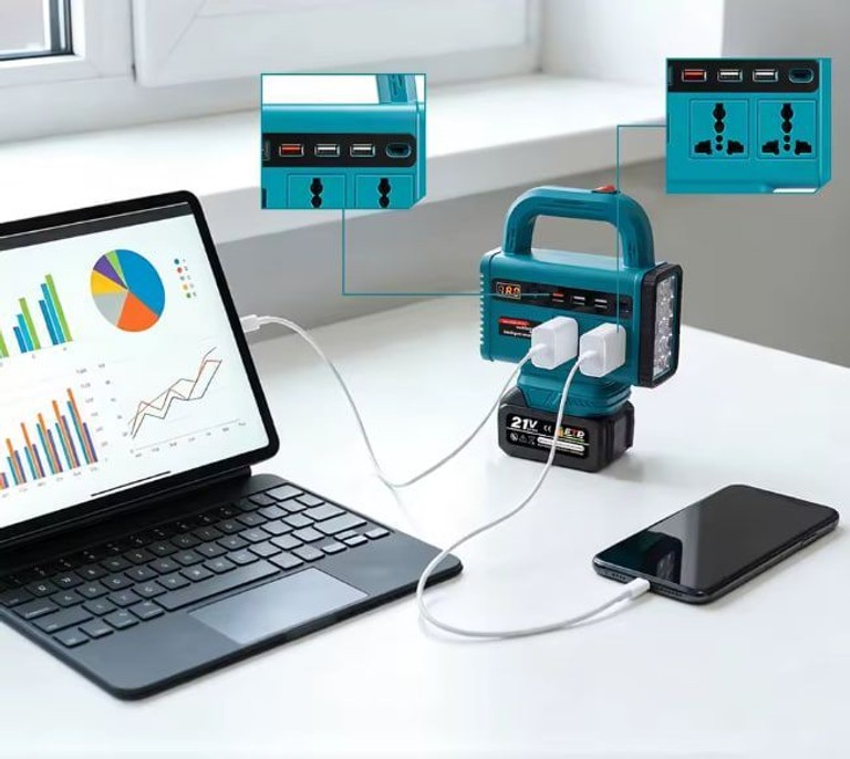 Купити Портативний акумуляторний інвертор з LED-ліхтарем, USB та Type-C / Багатофункціональний інвертор DC 48V у AC 110V-220V Б/У