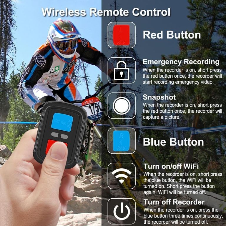 VSYSTO HD 1080P Мотоциклетні велосипедні шоломні камери, зовнішня портативна WiFi передня та задня камера нічного бачення водоне Код:null. Изображение 11