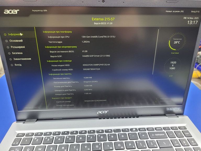 Acer 15/core i3-1315u ddr5/16gb ddr5/hdd *відсутній/ssd 512 gb/*інтегрована; Код:01-200778620. Зображення 9