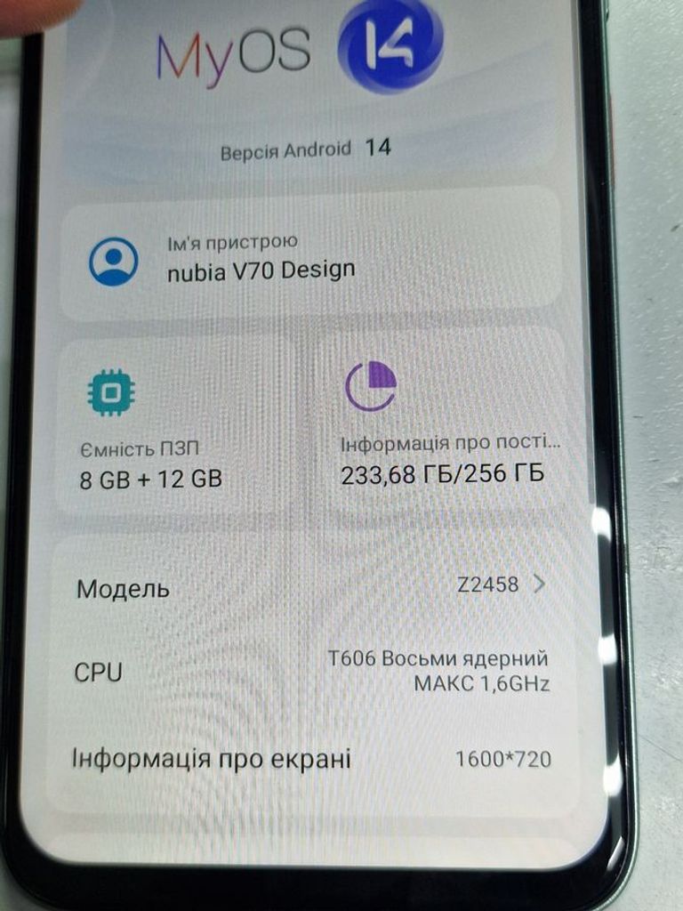 Оголошення Zte Nubia V70 Design 8/256GB Gray Б/У
