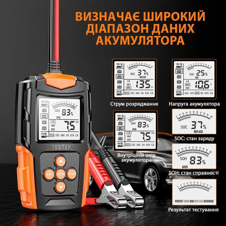 Tester для перевірки свинцево-кислотних акумуляторів 12V/24V Код:null. Зображення 5