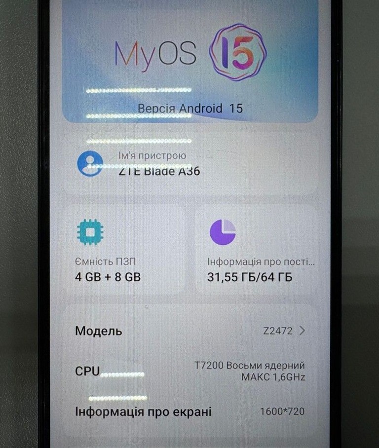 Оголошення Zte Blade A36 4/64GB Green Б/У