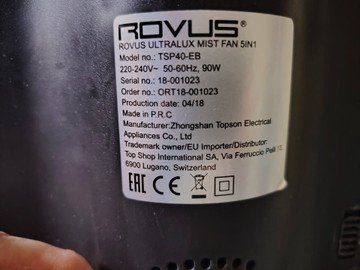 Б/в Вентилятор Rovus ultralux mist fan 5in1 tsp40-eb 01-201146547
