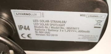 Б/в Ліхтар Livarno Lux led-solar spotlight 01-200930684