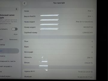 Б/у Планшет Apple ipad 10.2 2021 wi-fi 256gb 01-200906601