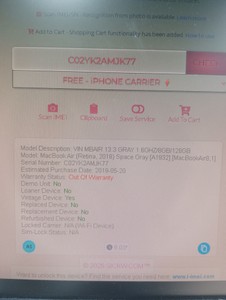 Б/в Ноутбук Apple macbook air a1932 13,3" core i5 1,6ghz/ram8gb/ssd128gb/intel uhd graphics 617 01-200929400