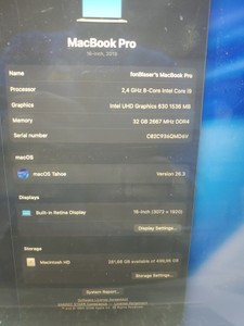 Б/в Ноутбук Apple macbook pro16/ 2019 a2141/ core i9 2.4ghz/ ram32gb /ssd 500gb /intel uhd graphics 630 1536mb 01-200931965