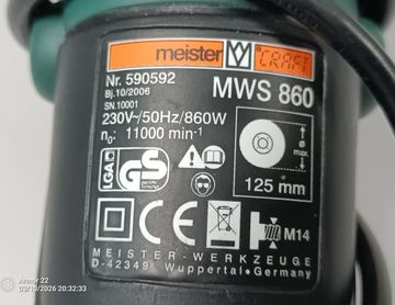 Б/у Угловая шлифмашина Meister Craft mws 860 01-200892366